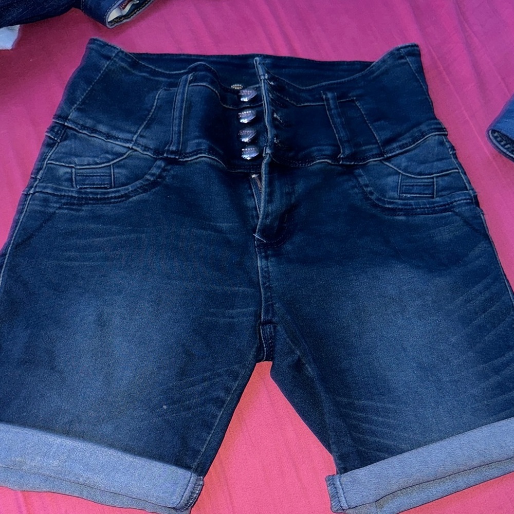 Dark Denim High-Waisted Shorts